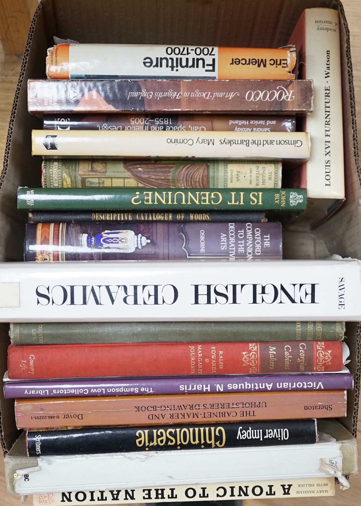 A large quantity of reference books on mainly furniture and interiors, to include Brackett, Olivier - Catalogue of the Jones Collection Part I, Victoria and Albert Museum, 1930; Wills, Geoffrey - English Furniture 1550-1